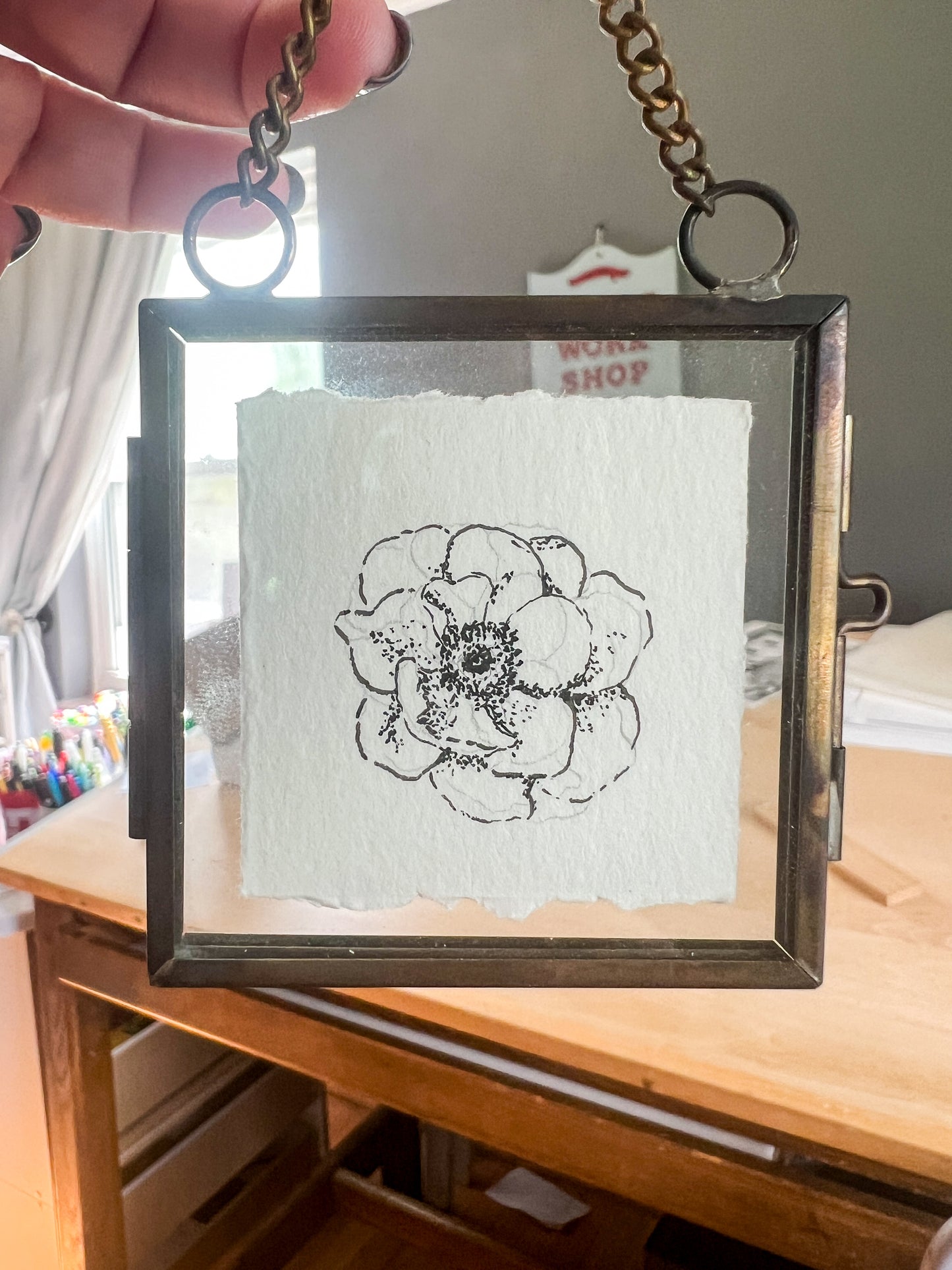 Original Graphite and Ink Floral Drawing