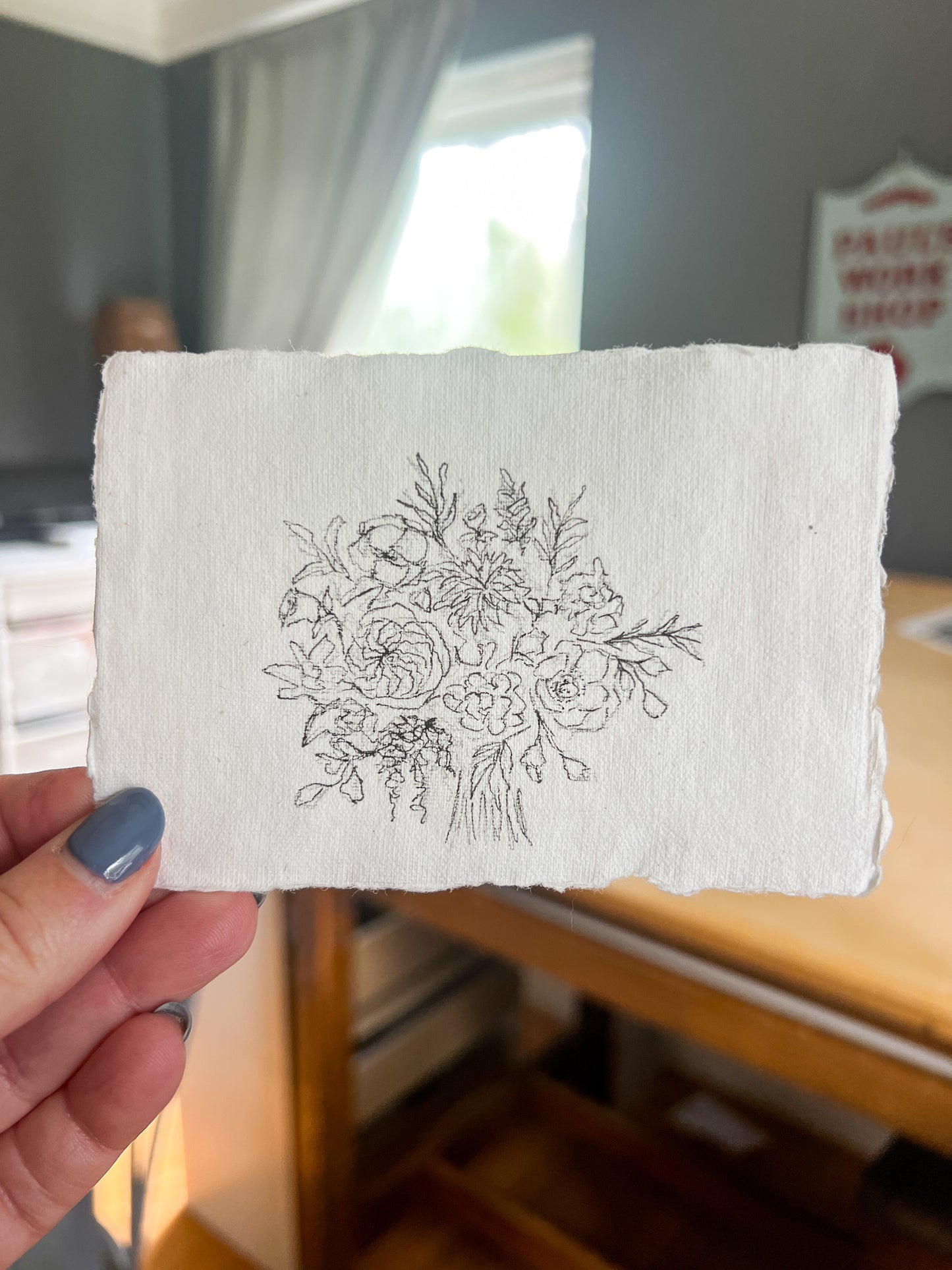 Original Graphite and Ink Floral Bouquet Drawing