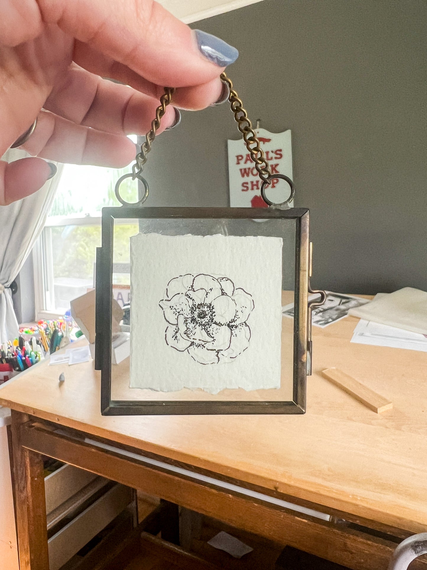 Original Graphite and Ink Floral Drawing